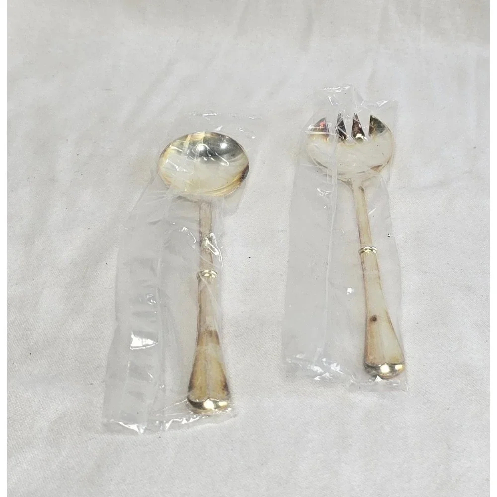 Salad Utensils Italy Marked‎ Silverplated Serving Spoon And Fork, Modern
